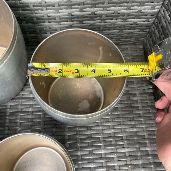 Vintage Aluminum 1960s 4 Canister Nesting Set w Rose Copper Lids MCM - Picture 7 of 8